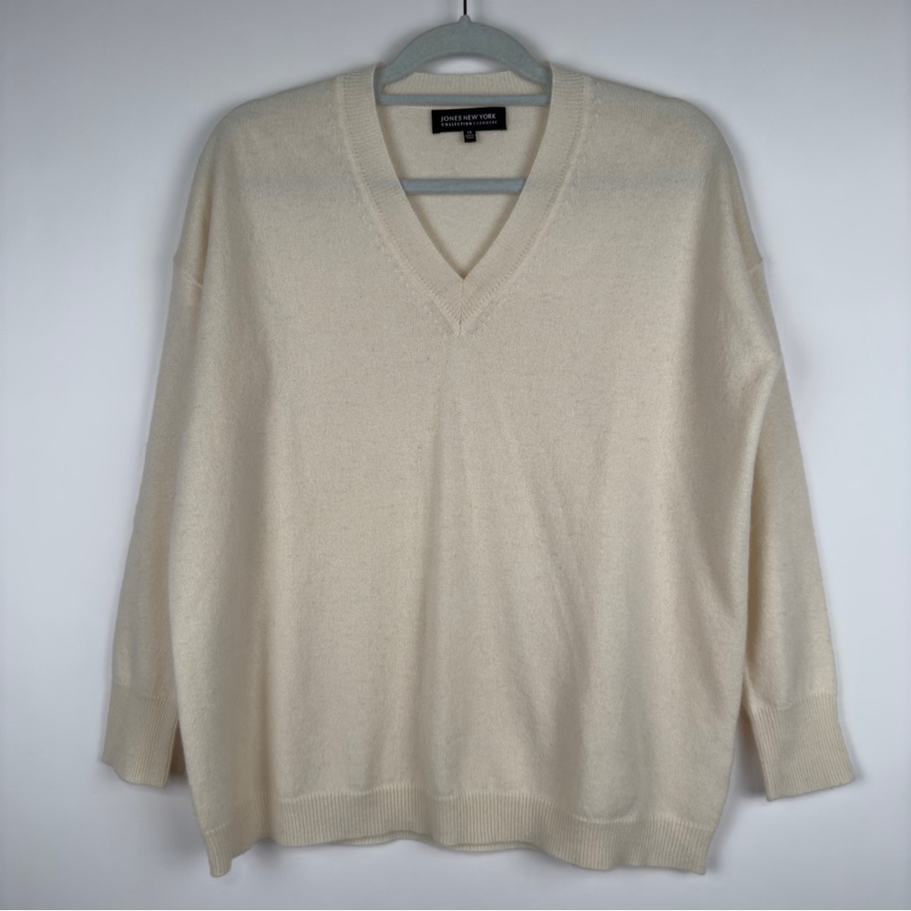 Jones New York Women’s 100% CASHMERE Knitted Long sleeves V-neck Sweater X-Small